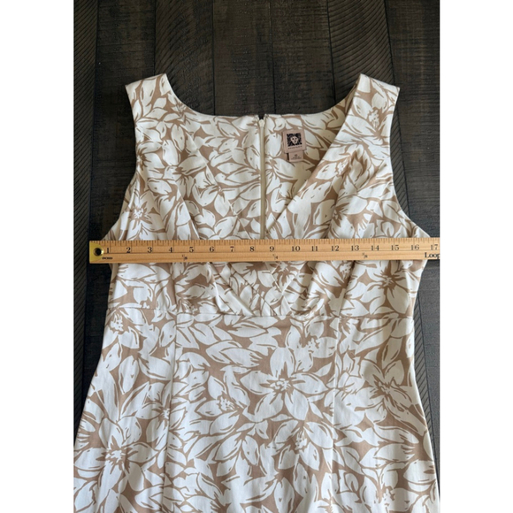 NWT Anne Klein Floral Sheath Dress Beige White Size 10 Sleeveless Cotton Blend - Picture 4 of 7
